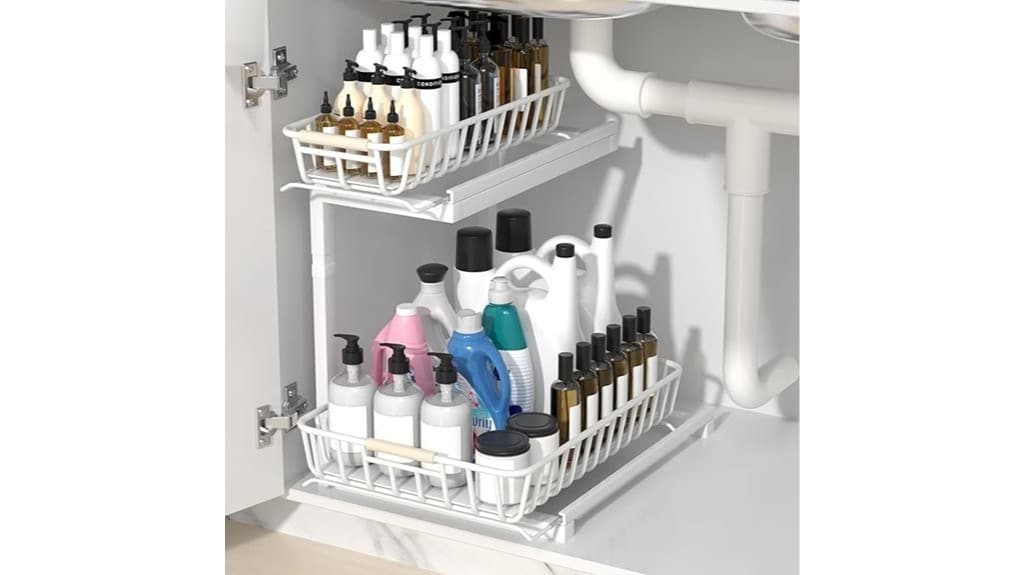 white metal under sink organizer