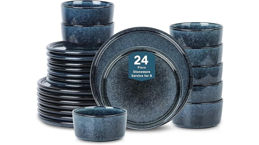dark blue stoneware set