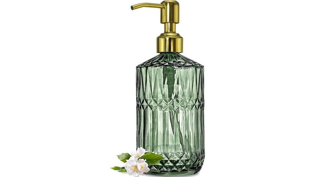 green glass soap dispenser