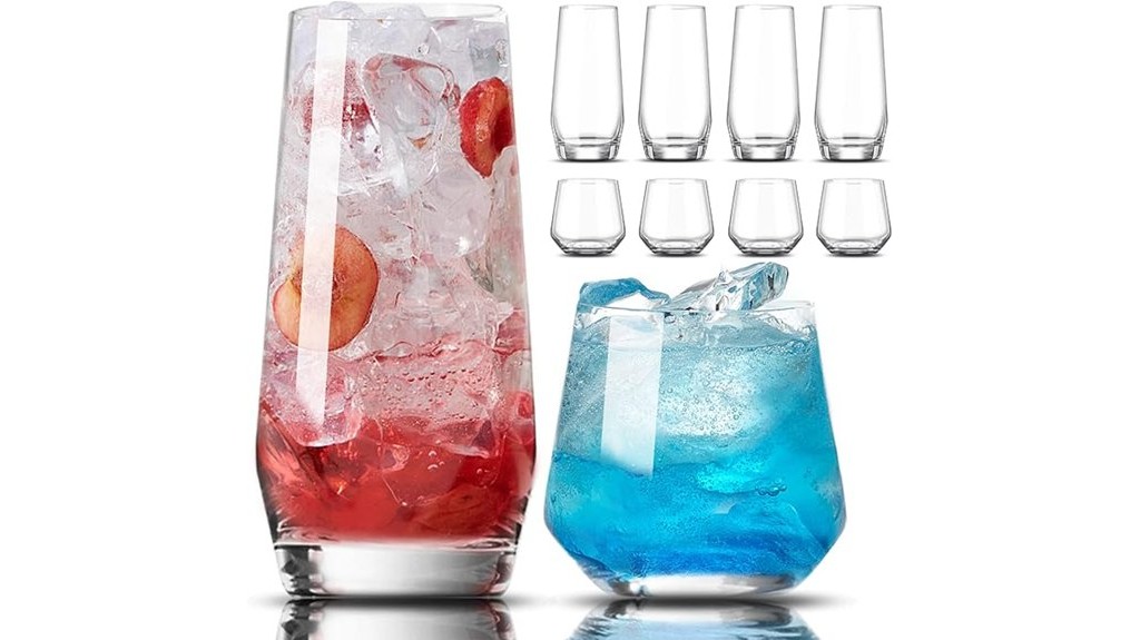 highball and wine glasses