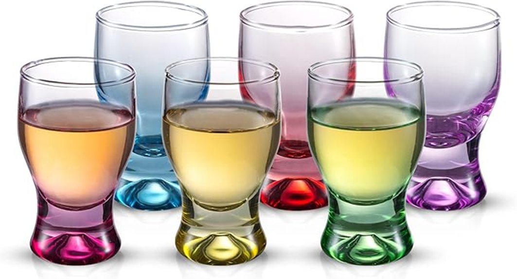 multicolored whiskey glasses set