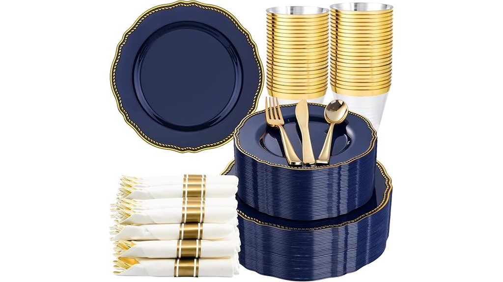 blue and gold dinnerware set